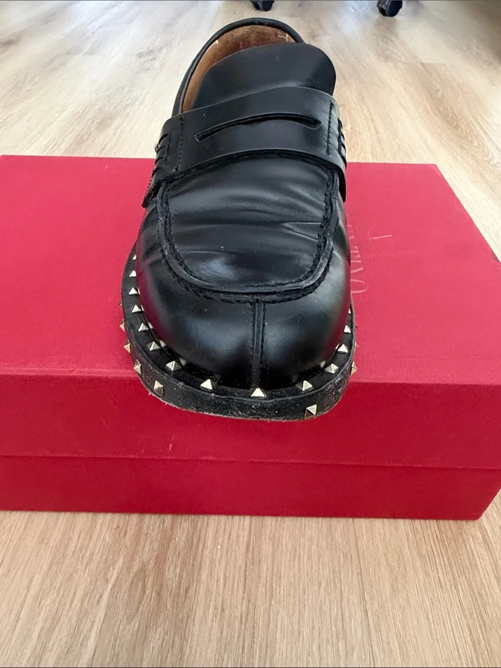 Valentino Black Rockstud Leather Penny Loafers Womens 38 - Picture 4 of 11